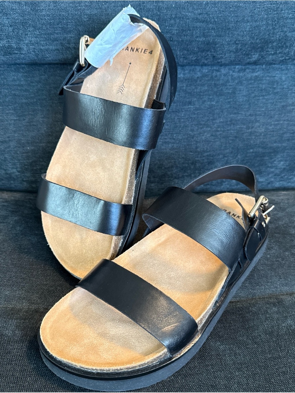 Frankie4 Hunter Flat Slingback Black Leather Sandals Size 8 New W/out Tag